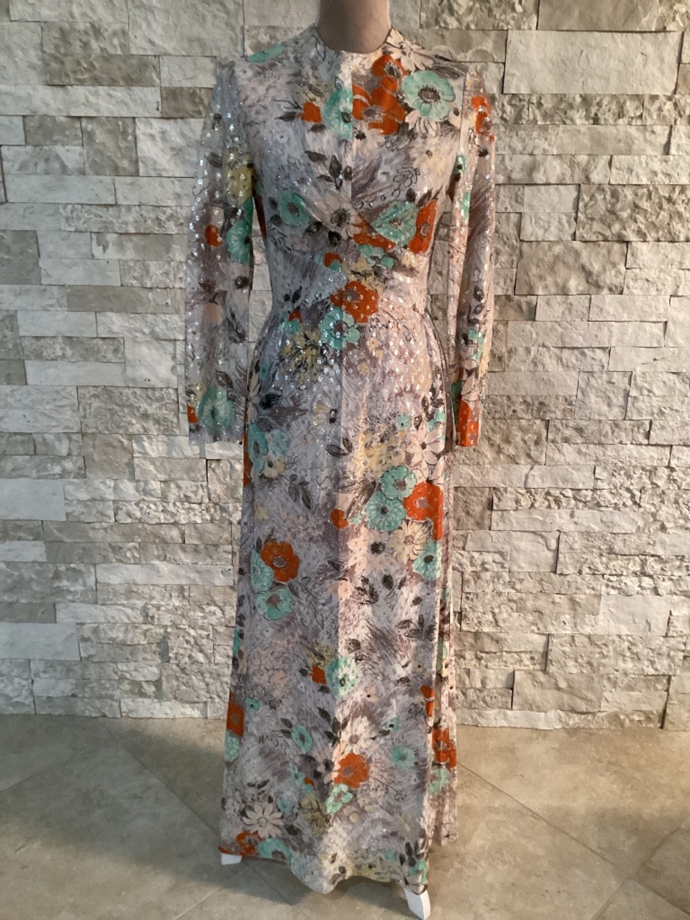 Vintage George Gerring metallic lurex maxi dress
